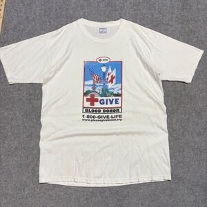 Vintage American Red Cross Give Blood Donor T-Shirt All Sport White XL